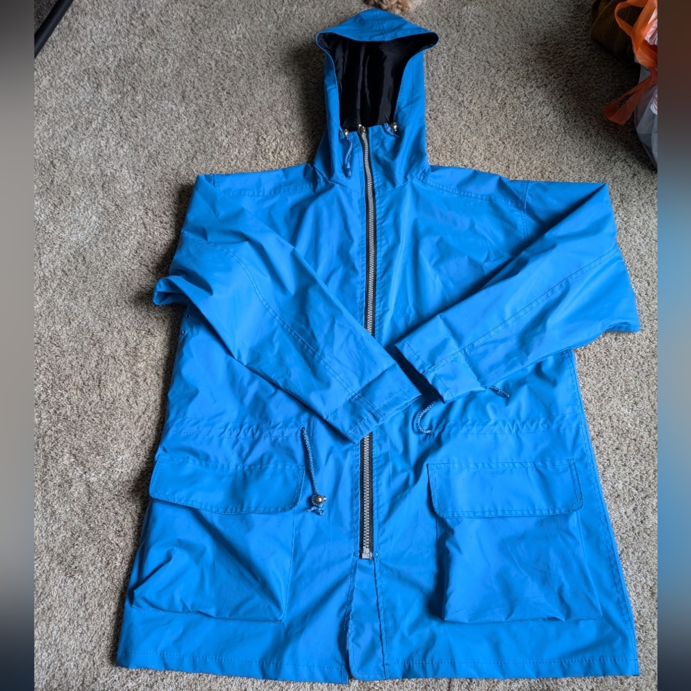 Wippette Raincoat Womens/jr's 14/16 Blue Rain Jacket Hooded Outdoor Full Zip